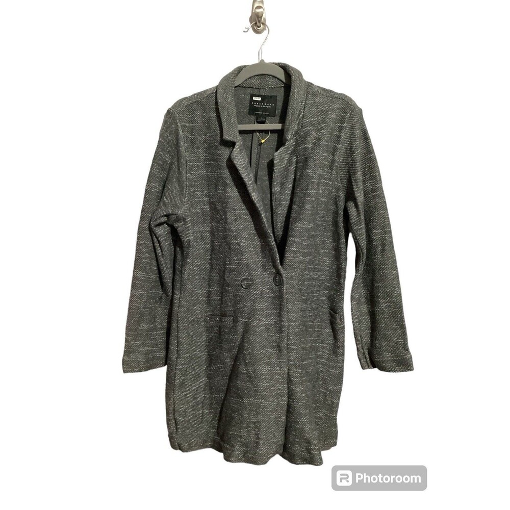 Sanctuary Gray Button Front Pea Coat Jacket Long Sleeve Collar Cotton Blousee
